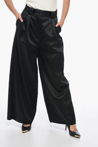 Double-pleated Satin Pants with Belt Loops