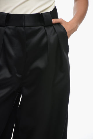 Double-pleated Satin Pants with Belt Loops