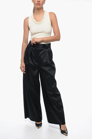 Double-pleated Satin Pants with Belt Loops