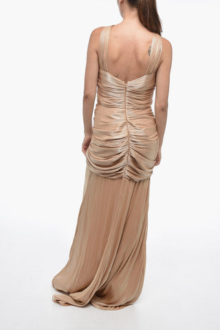 Draped Lurex Maxi Dress with American Collar