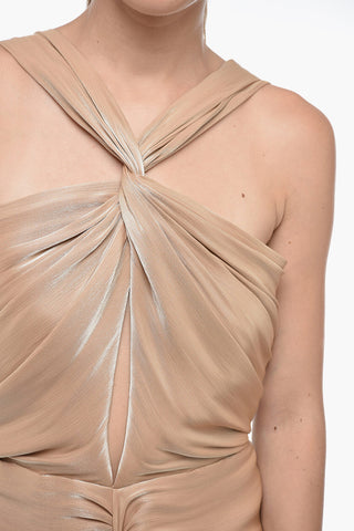Draped Lurex Maxi Dress with American Collar