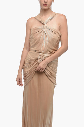 Draped Lurex Maxi Dress with American Collar