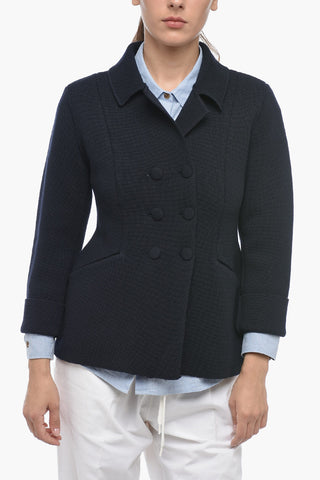 Merino Wool Double-breasted Blazer with Welt Pockets
