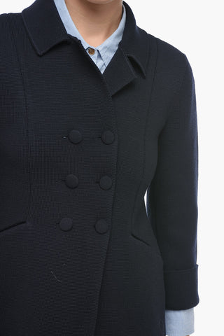 Merino Wool Double-breasted Blazer with Welt Pockets