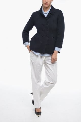 Merino Wool Double-breasted Blazer with Welt Pockets