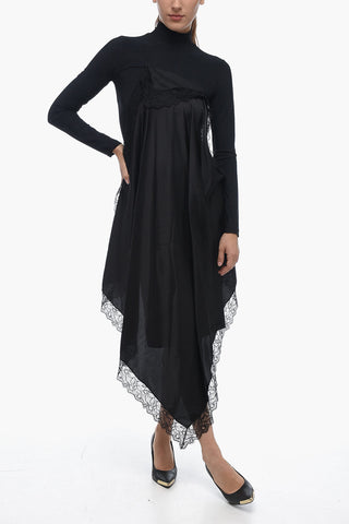 MM6 Stretch Sheath Dress with Satin and Lace Drape