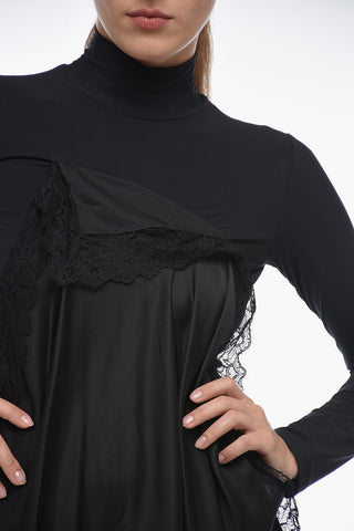 MM6 Tubino in Tessuto Stretch con Drappo in Satin e Pizzo