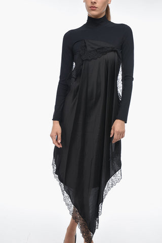 MM6 Tubino in Tessuto Stretch con Drappo in Satin e Pizzo