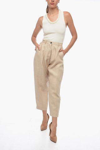 Pantaloni Coulotte in Lino con Cavallo Basso