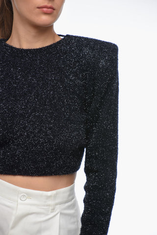 Lurex Cropped Cardigan with Padded Shoulders