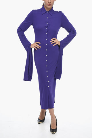 Stretch Fabric Shirtdress With Extra-Long Sleeves