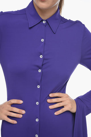 Stretch Fabric Shirtdress With Extra-Long Sleeves