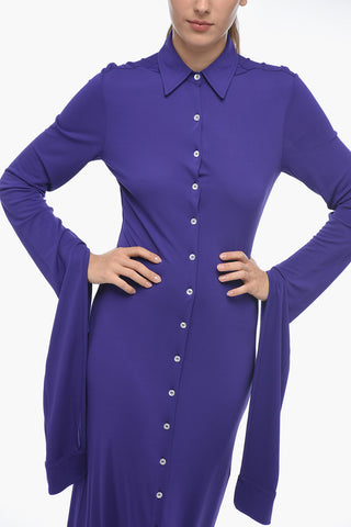 Stretch Fabric Shirtdress With Extra-Long Sleeves