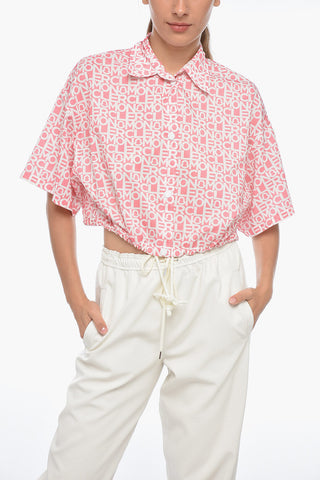 Monogram Nylon Crop Shirt with Drawstring