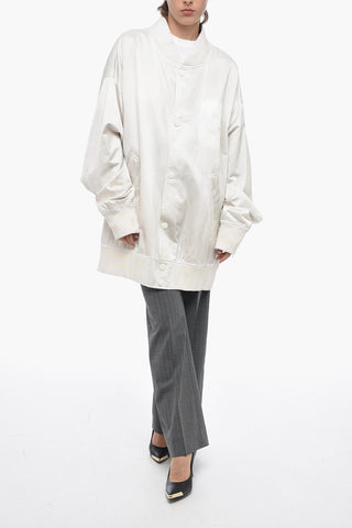 MM6 Satin Oversized Bomber Jacket with Vintage Effect