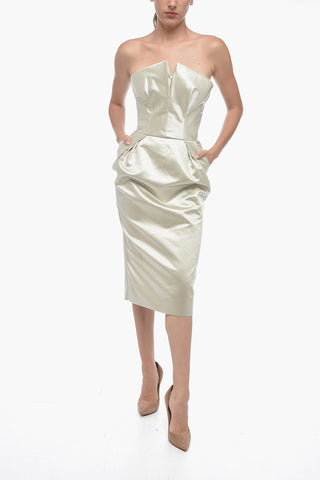 MM1 Satin Peplum Dress with Pockets