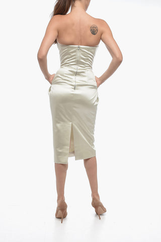 MM1 Satin Peplum Dress with Pockets