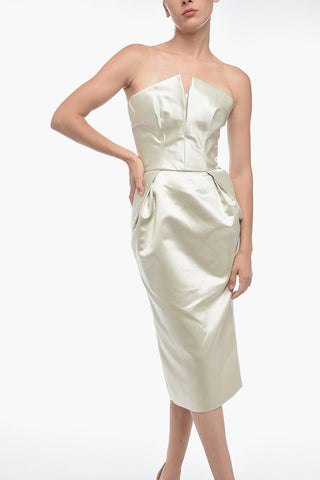 MM1 Satin Peplum Dress with Pockets