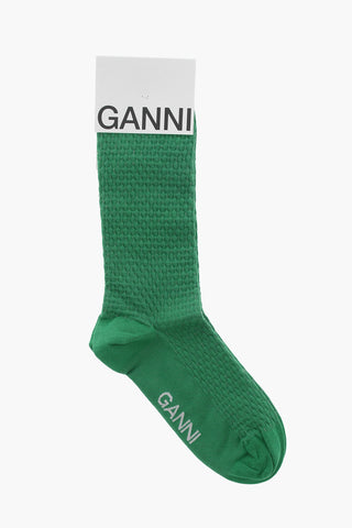 Solid Color Long Socks with Contrasting Logo