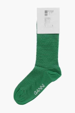 Solid Color Long Socks with Contrasting Logo
