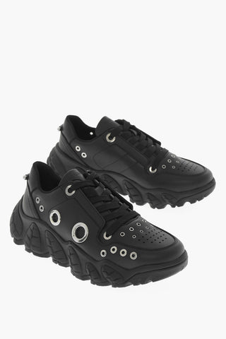 Sneakers Basse in Pelle con Dettagli Eyelets