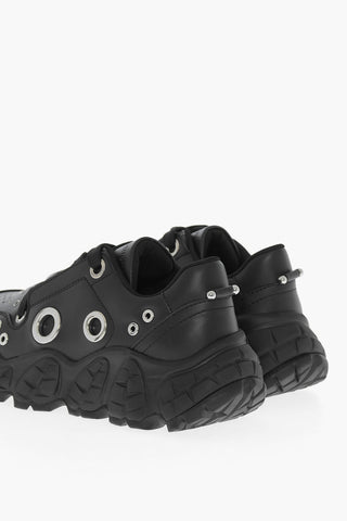Sneakers Basse in Pelle con Dettagli Eyelets