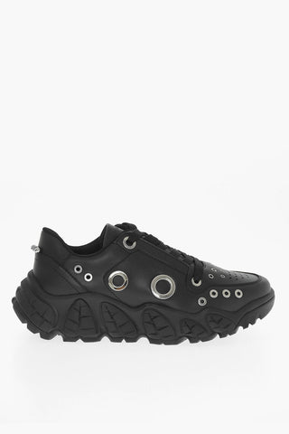 Sneakers Basse in Pelle con Dettagli Eyelets