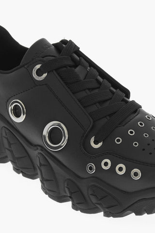 Sneakers Basse in Pelle con Dettagli Eyelets