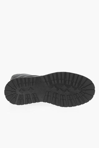 Textured Leather Combat Boots with Side Zip