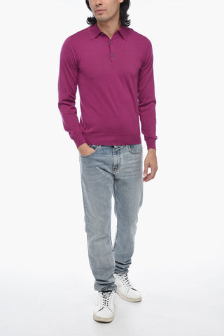 Cashmere Blend Long Sleeved Polo