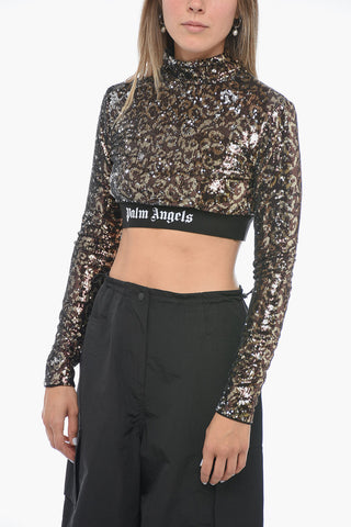 Sequined Crop Top with Animal Pattern