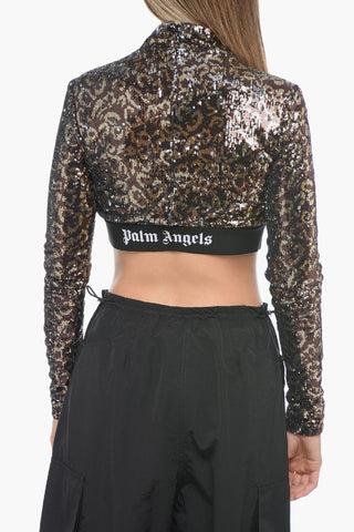 Sequined Crop Top with Animal Pattern