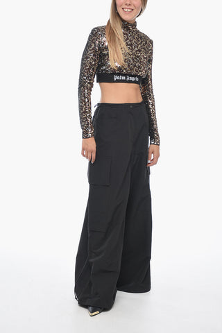 Sequined Crop Top with Animal Pattern