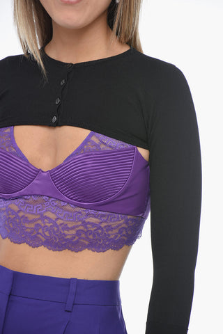 Cardigan Crop in Misto Viscosa con Bottoni