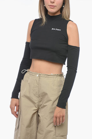 Cold-Shoulder Stretch Cotton Crop Top