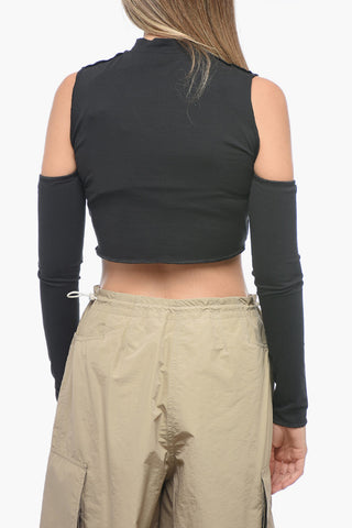 Cold-Shoulder Stretch Cotton Crop Top