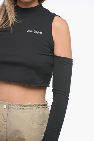 Cold-Shoulder Stretch Cotton Crop Top