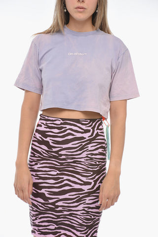 Acid Wash Cropped LAUNDRY Crew-neck T-shirt