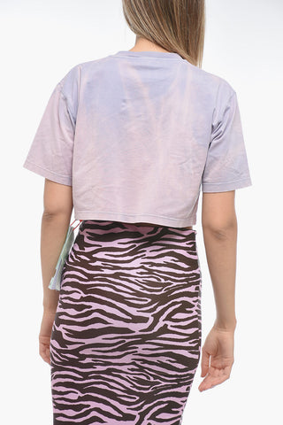 Acid Wash Cropped LAUNDRY Crew-neck T-shirt