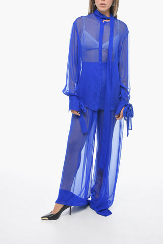 Schluppenbluse aus Seidenchiffon mit gebundenen Manschetten
