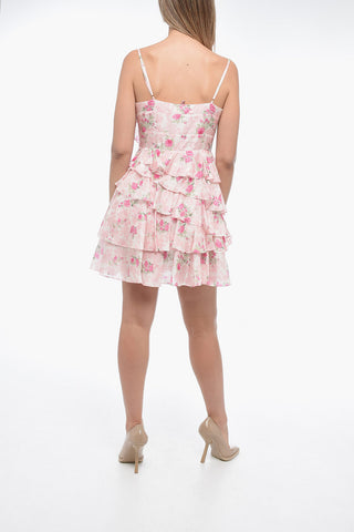 Silk Ruffled Dress with Floral Pattern