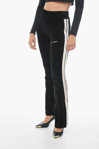 Pantaloni Track in Velour con Bande a Contrasto