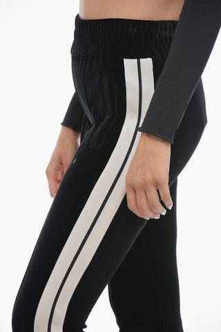 Pantaloni Track in Velour con Bande a Contrasto