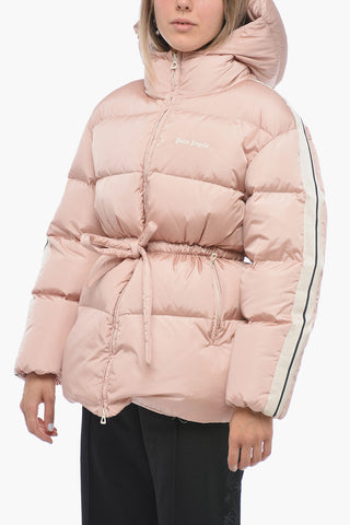 Hooded TAPE Down Jacket with Drawstringed Waist