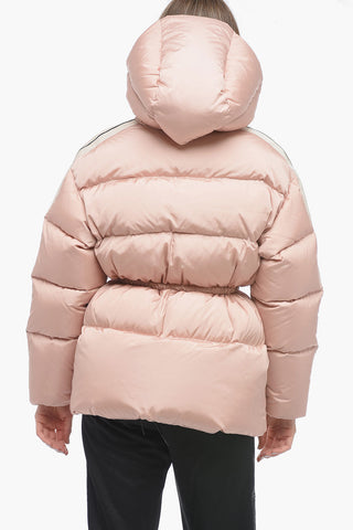 Hooded TAPE Down Jacket with Drawstringed Waist