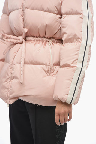 Hooded TAPE Down Jacket with Drawstringed Waist