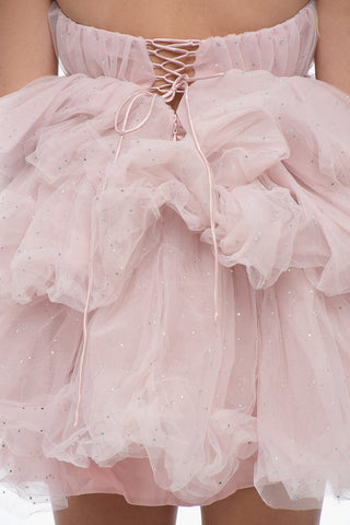 Minidress in Tulle a Balze con Cristalli