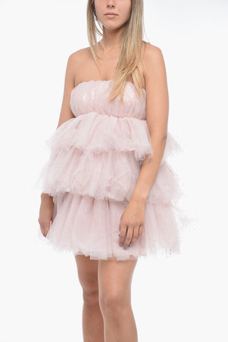 Minidress in Tulle a Balze con Cristalli