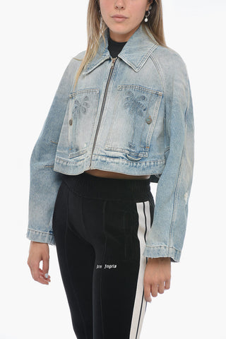 Giubbotto Crop in Denim con Zip Frontale
