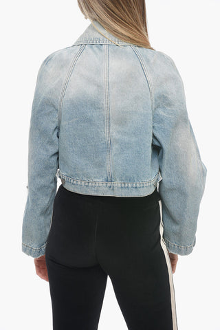 Giubbotto Crop in Denim con Zip Frontale